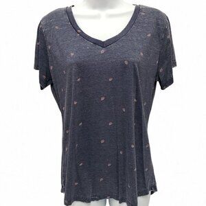 Wallflower Womens V-neck T-shirt Top Rainbow Print Blue Size Large